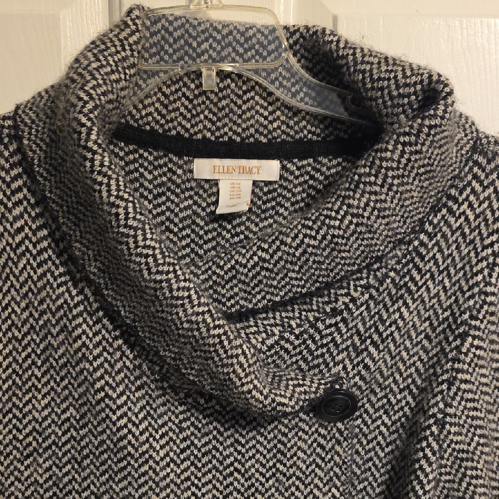 Ellen Tracy Gray Herringbone Cowl Neck Sweater - Picture 3 of 9
